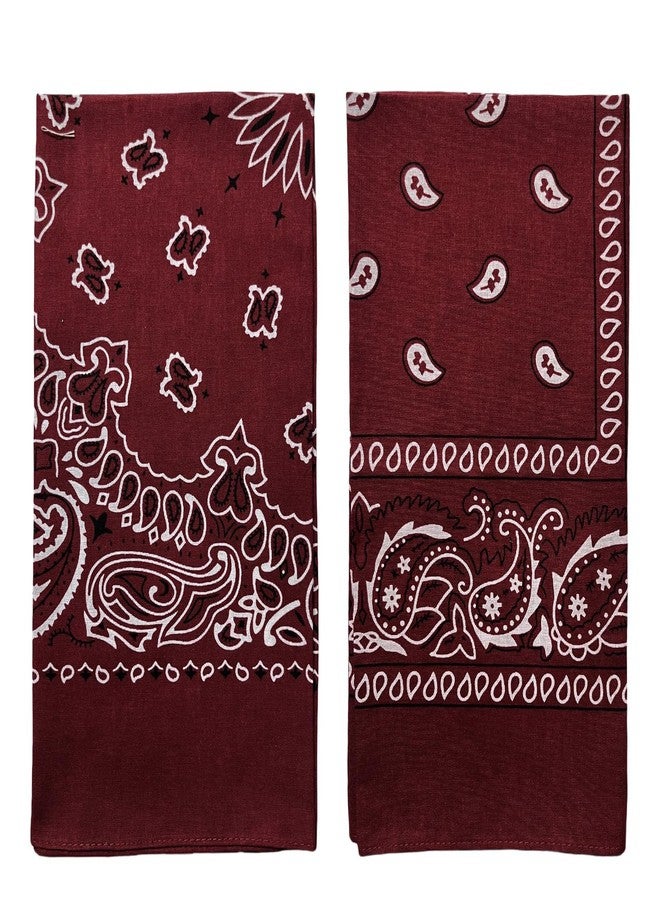 Dorilin 2 Pack Types of Paisley Pattern Bandanas, 22x22 Inches Cotton Bandanas Handkerchief Face Mask for Men & Women (Burgundy-2 Pack) - Image 3
